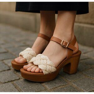 *Seychelles Platform Heel Womens 9.5 Macrame Leather Hippie Boho Festival Chunky